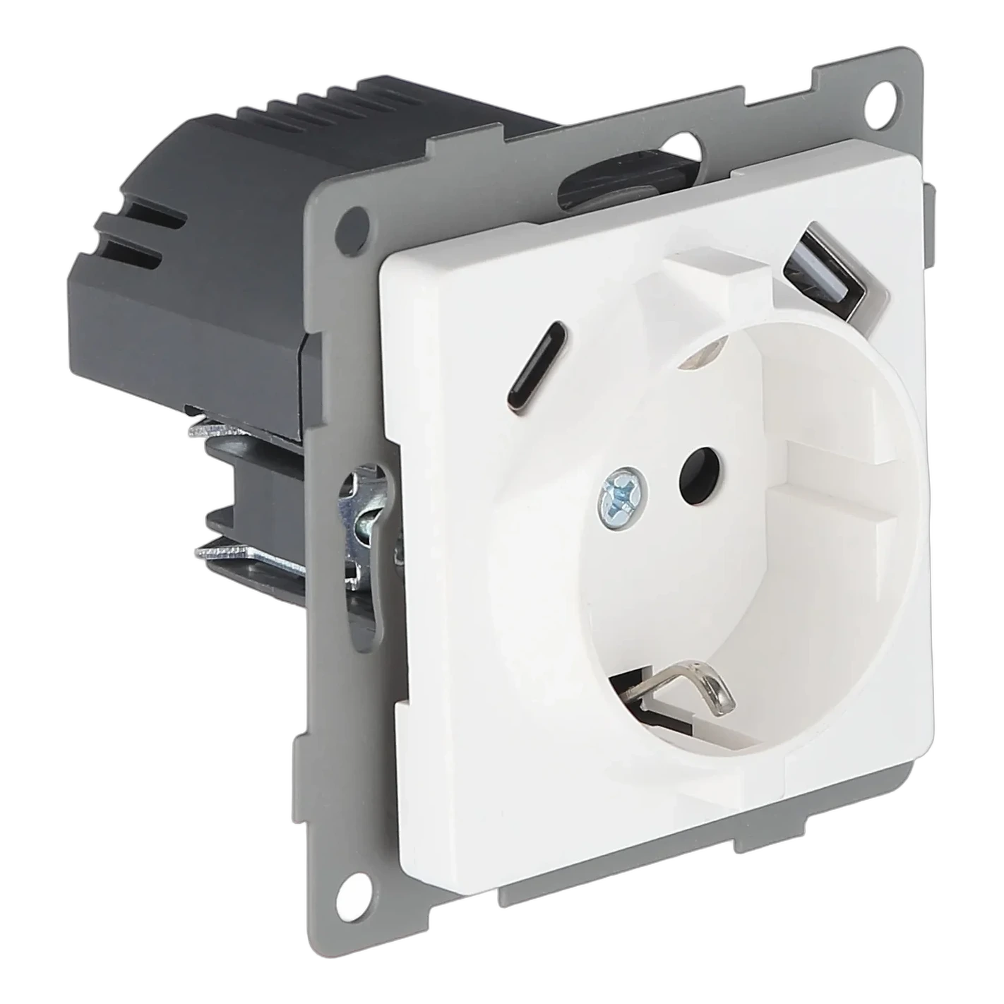 Розетка 1-я с/з с шторками с USB и TYPE C (5В, 2.1А) белая Софт-тач
